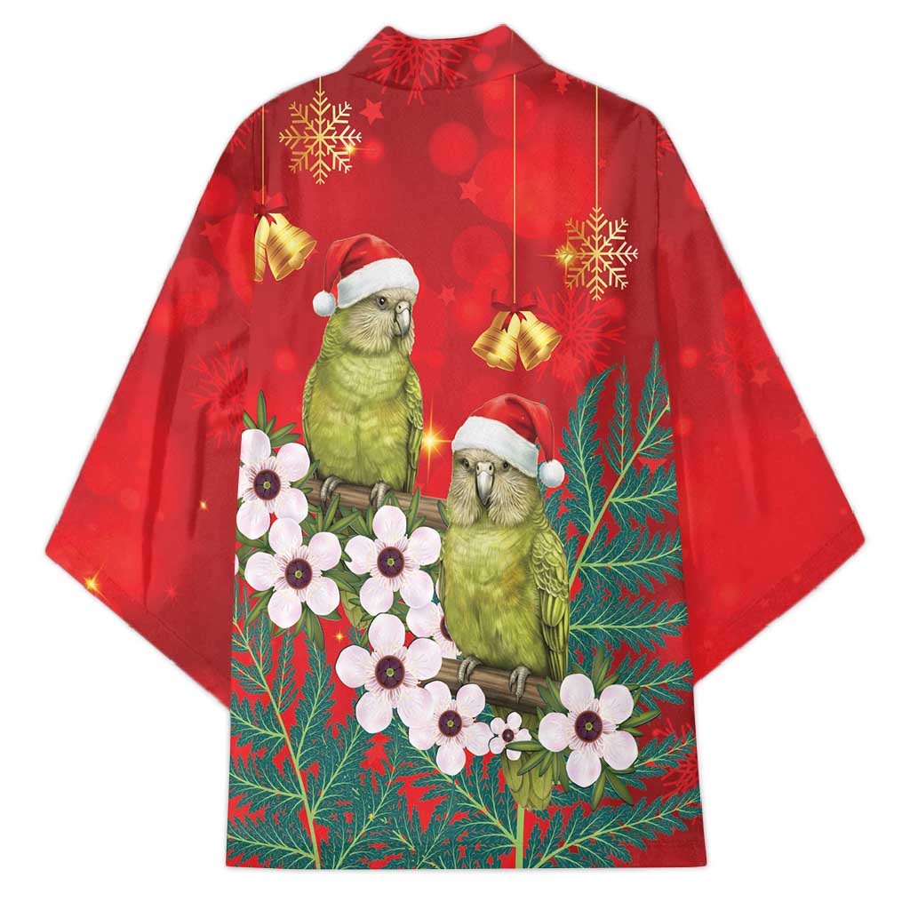 New Zealand Kakapo Christmas Kimono Owl Parrot Santa Sliver Fern Manuka - Red - Polynesian Pride