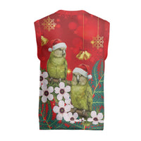 New Zealand Kakapo Christmas Knitted V-Neck Vest Owl Parrot Santa Sliver Fern Manuka - Red - Polynesian Pride