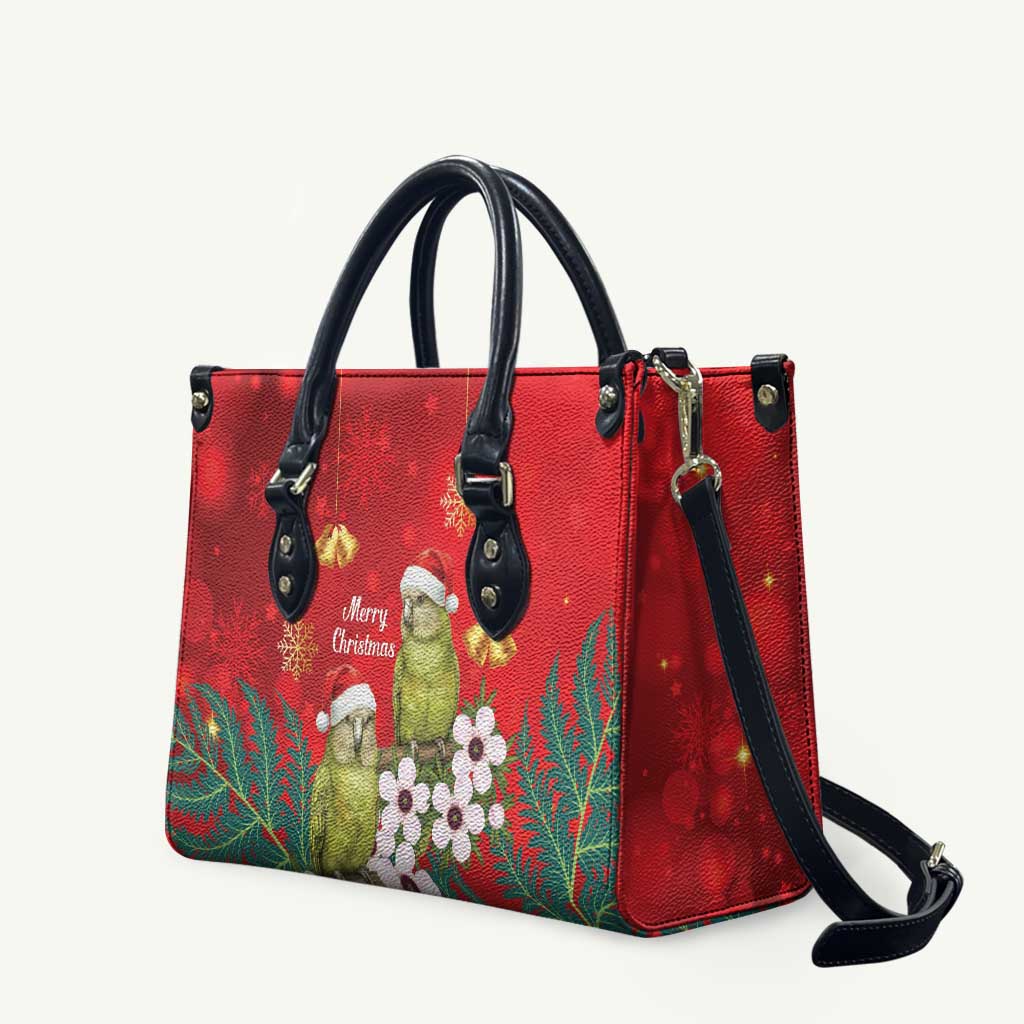 New Zealand Kakapo Christmas Leather Bag Owl Parrot Santa Sliver Fern Manuka - Red - Polynesian Pride
