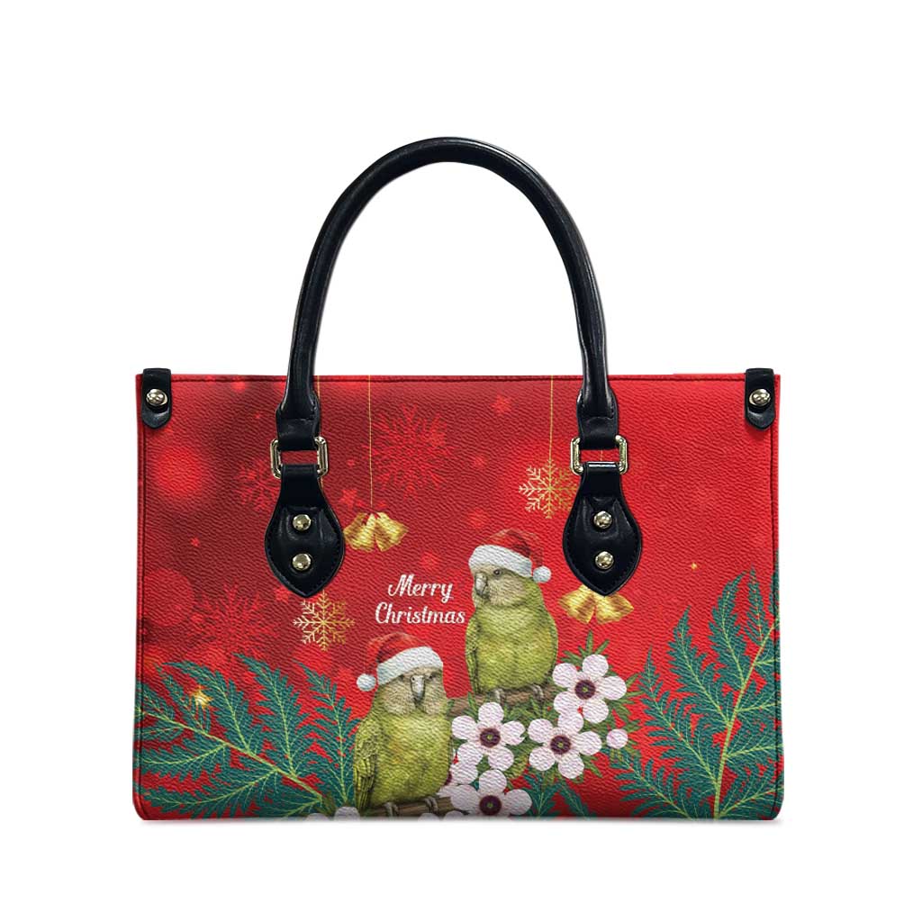 New Zealand Kakapo Christmas Leather Bag Owl Parrot Santa Sliver Fern Manuka - Red - Polynesian Pride