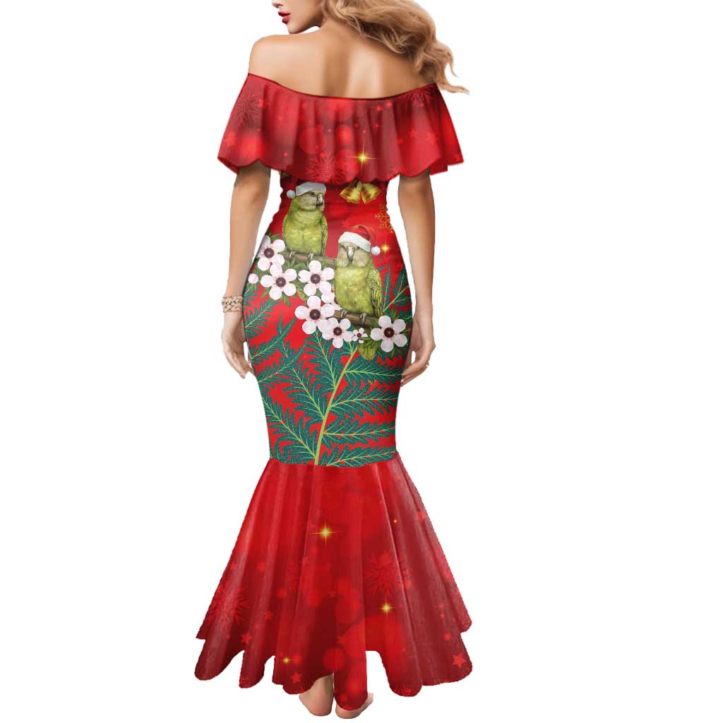 New Zealand Kakapo Christmas Mermaid Dress Owl Parrot Santa Sliver Fern Manuka - Red - Polynesian Pride