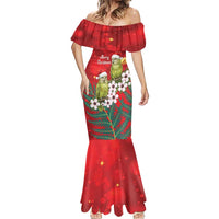 New Zealand Kakapo Christmas Mermaid Dress Owl Parrot Santa Sliver Fern Manuka - Red - Polynesian Pride