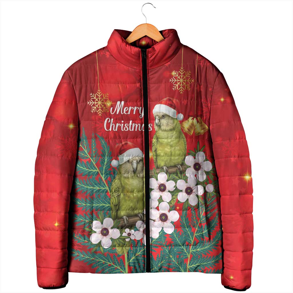 New Zealand Kakapo Christmas Padded Jacket Owl Parrot Santa Sliver Fern Manuka - Red - Polynesian Pride