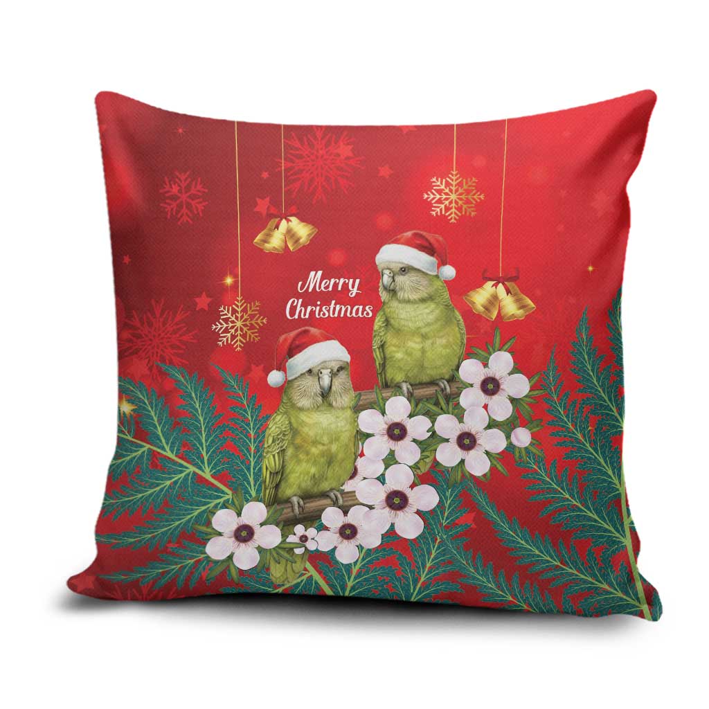 New Zealand Kakapo Christmas Pillow Cover Owl Parrot Santa Sliver Fern Manuka - Red - Polynesian Pride