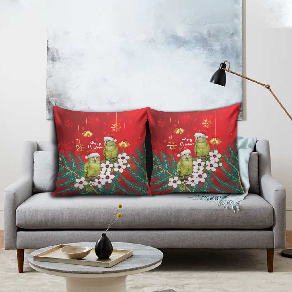 New Zealand Kakapo Christmas Pillow Cover Owl Parrot Santa Sliver Fern Manuka - Red - Polynesian Pride