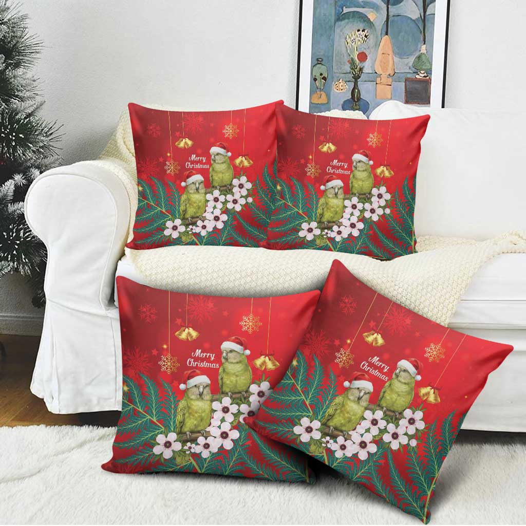 New Zealand Kakapo Christmas Pillow Cover Owl Parrot Santa Sliver Fern Manuka - Red - Polynesian Pride