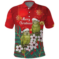 New Zealand Kakapo Christmas Polo Shirt Owl Parrot Santa Sliver Fern Manuka - Red - Polynesian Pride