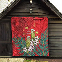 New Zealand Kakapo Christmas Quilt Owl Parrot Santa Sliver Fern Manuka - Red - Polynesian Pride