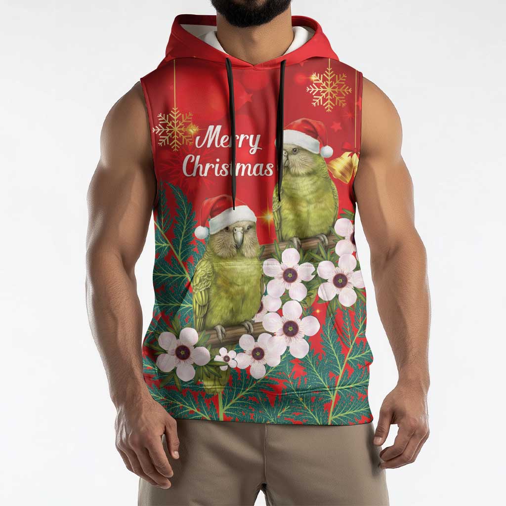 New Zealand Kakapo Christmas Sleeveless Hoodie Owl Parrot Santa Sliver Fern Manuka - Red - Polynesian Pride
