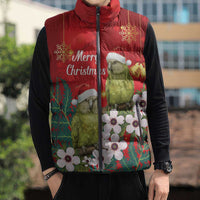 New Zealand Kakapo Christmas Sleeveless Puffer Jacket Owl Parrot Santa Sliver Fern Manuka - Red - Polynesian Pride