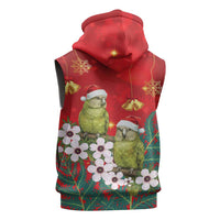 New Zealand Kakapo Christmas Sleeveless Zip Hoodie Owl Parrot Santa Sliver Fern Manuka - Red - Polynesian Pride