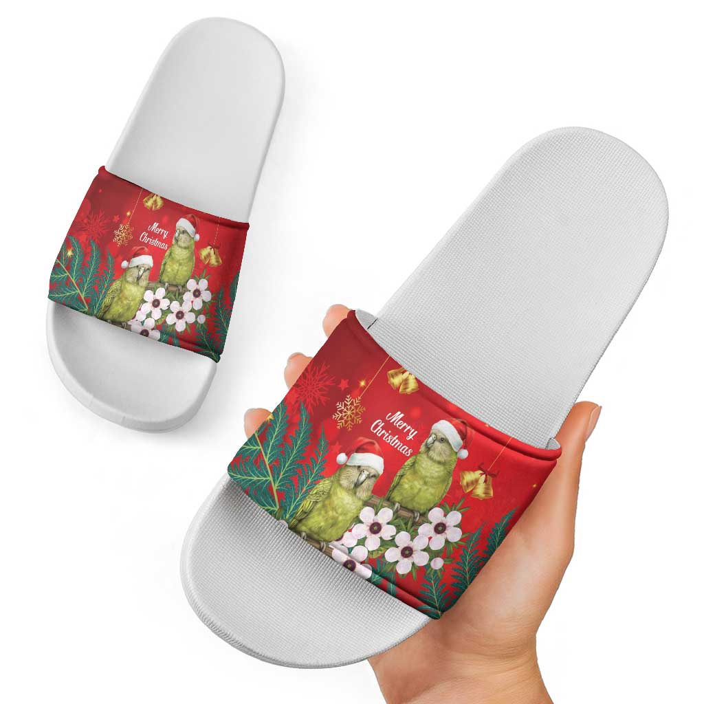 New Zealand Kakapo Christmas Slide Sandals Owl Parrot Santa Sliver Fern Manuka - Red - Polynesian Pride
