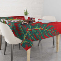 New Zealand Kakapo Christmas Tablecloth Owl Parrot Santa Sliver Fern Manuka - Red - Polynesian Pride