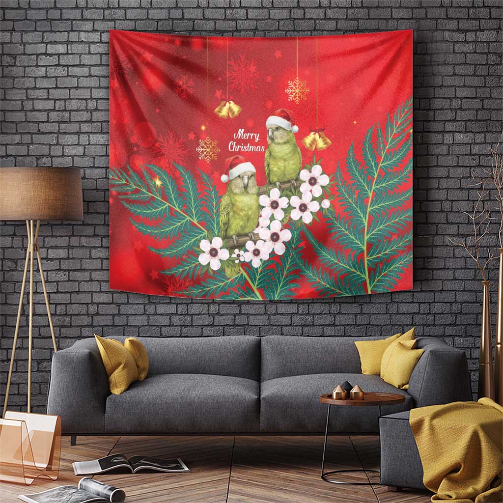 New Zealand Kakapo Christmas Tapestry Owl Parrot Santa Sliver Fern Manuka - Red - Polynesian Pride