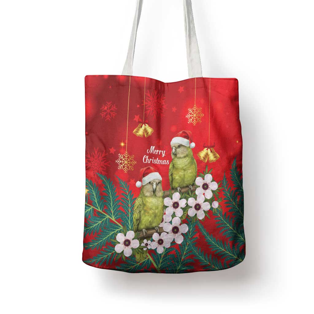 New Zealand Kakapo Christmas Tote Bag Owl Parrot Santa Sliver Fern Manuka - Red - Polynesian Pride