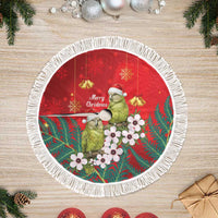 New Zealand Kakapo Christmas Tree Skirt Owl Parrot Santa Sliver Fern Manuka - Red - Polynesian Pride