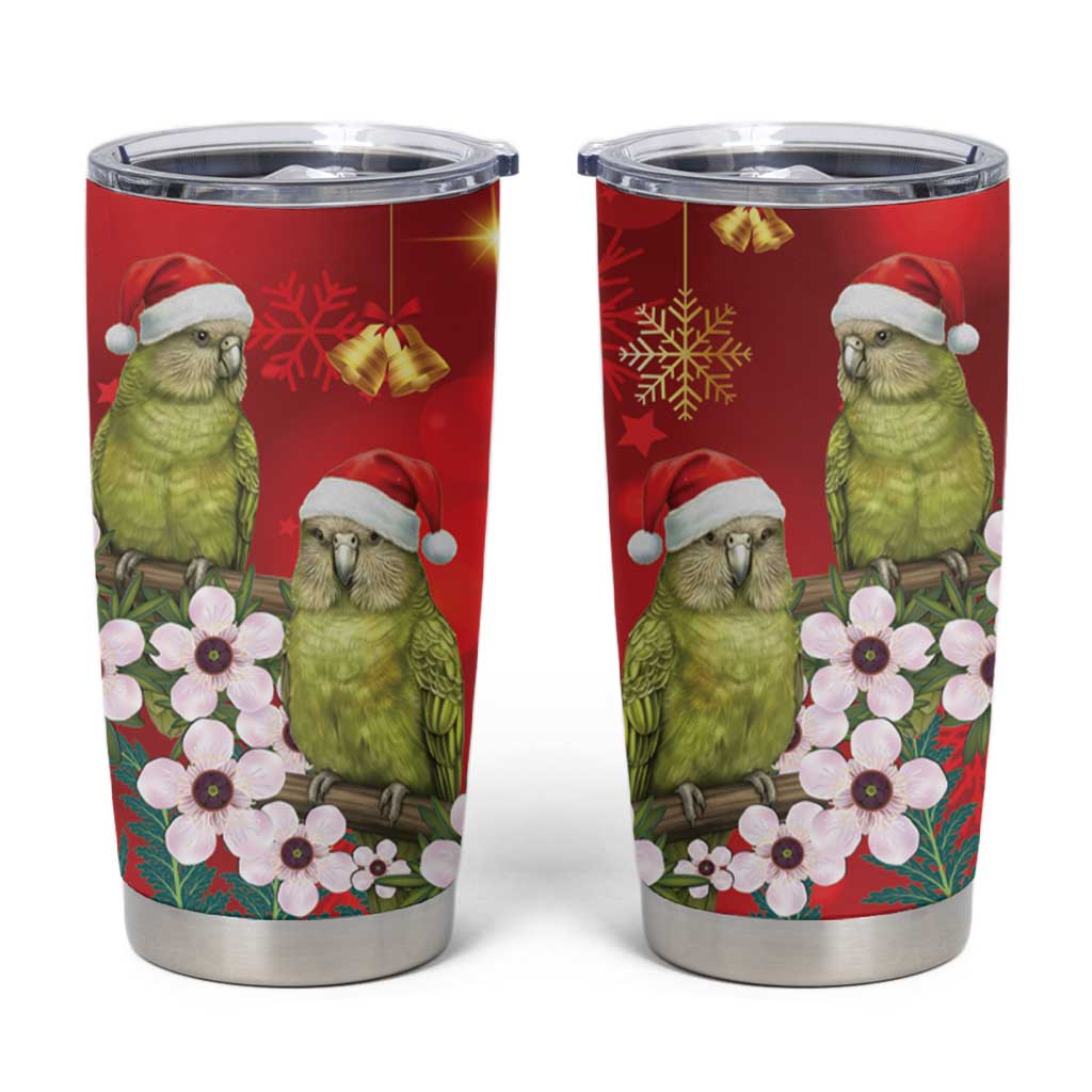 New Zealand Kakapo Christmas Tumbler Cup Owl Parrot Santa Sliver Fern Manuka - Red - Polynesian Pride