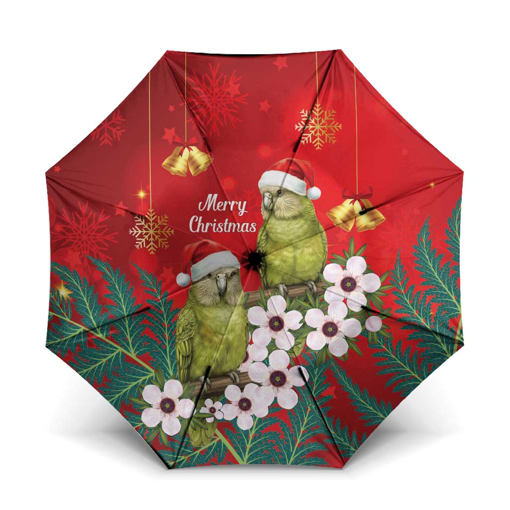 New Zealand Kakapo Christmas Umbrella Owl Parrot Santa Sliver Fern Manuka - Red - Polynesian Pride