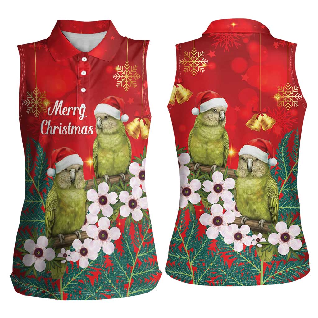 New Zealand Kakapo Christmas Women Sleeveless Polo Shirt Owl Parrot Santa Sliver Fern Manuka - Red - Polynesian Pride