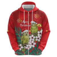 New Zealand Kakapo Christmas Zip Hoodie Owl Parrot Santa Sliver Fern Manuka - Red - Polynesian Pride