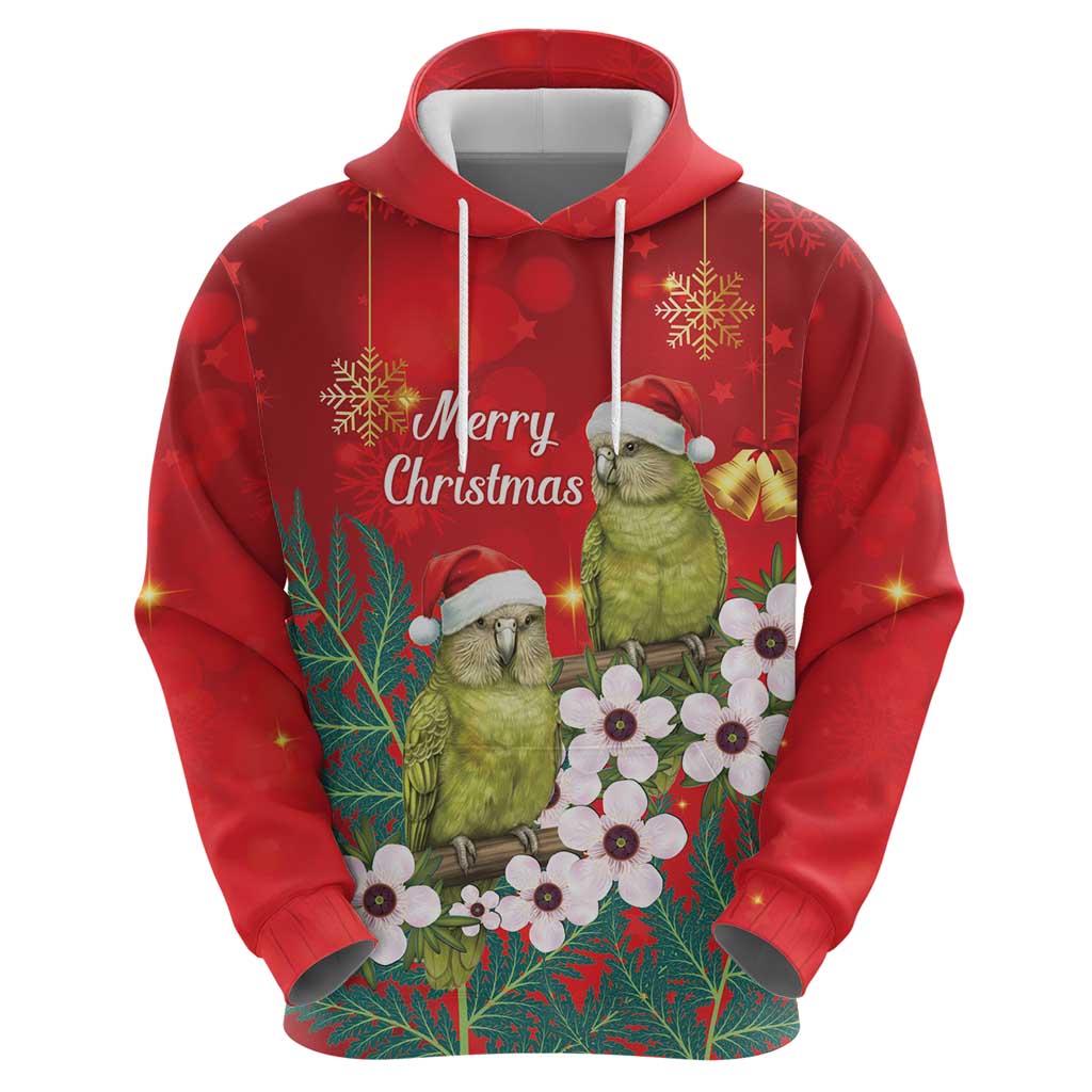 New Zealand Kakapo Christmas Zip Hoodie Owl Parrot Santa Sliver Fern Manuka - Red - Polynesian Pride