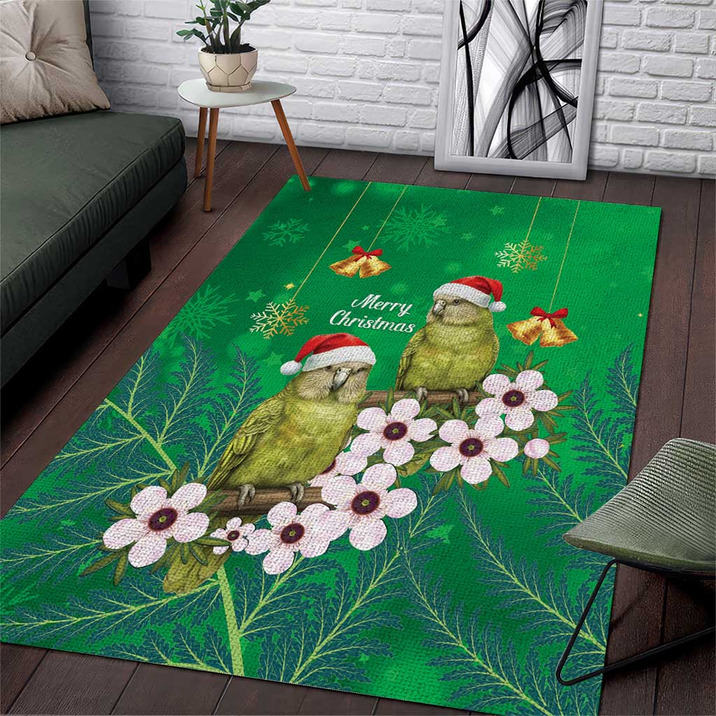 New Zealand Kakapo Christmas Area Rug Owl Parrot Santa Sliver Fern Manuka - Green - Polynesian Pride