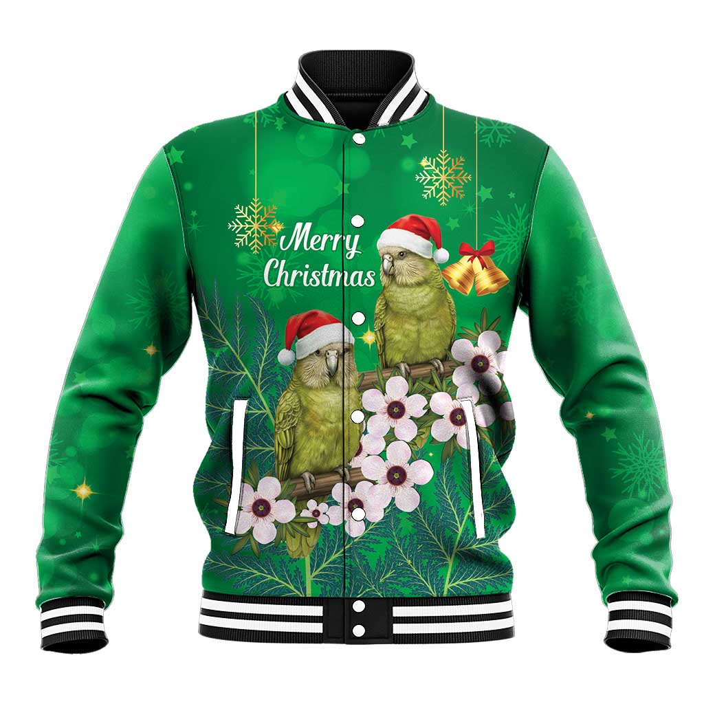 New Zealand Kakapo Christmas Baseball Jacket Owl Parrot Santa Sliver Fern Manuka - Green - Polynesian Pride