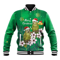 New Zealand Kakapo Christmas Baseball Jacket Owl Parrot Santa Sliver Fern Manuka - Green - Polynesian Pride