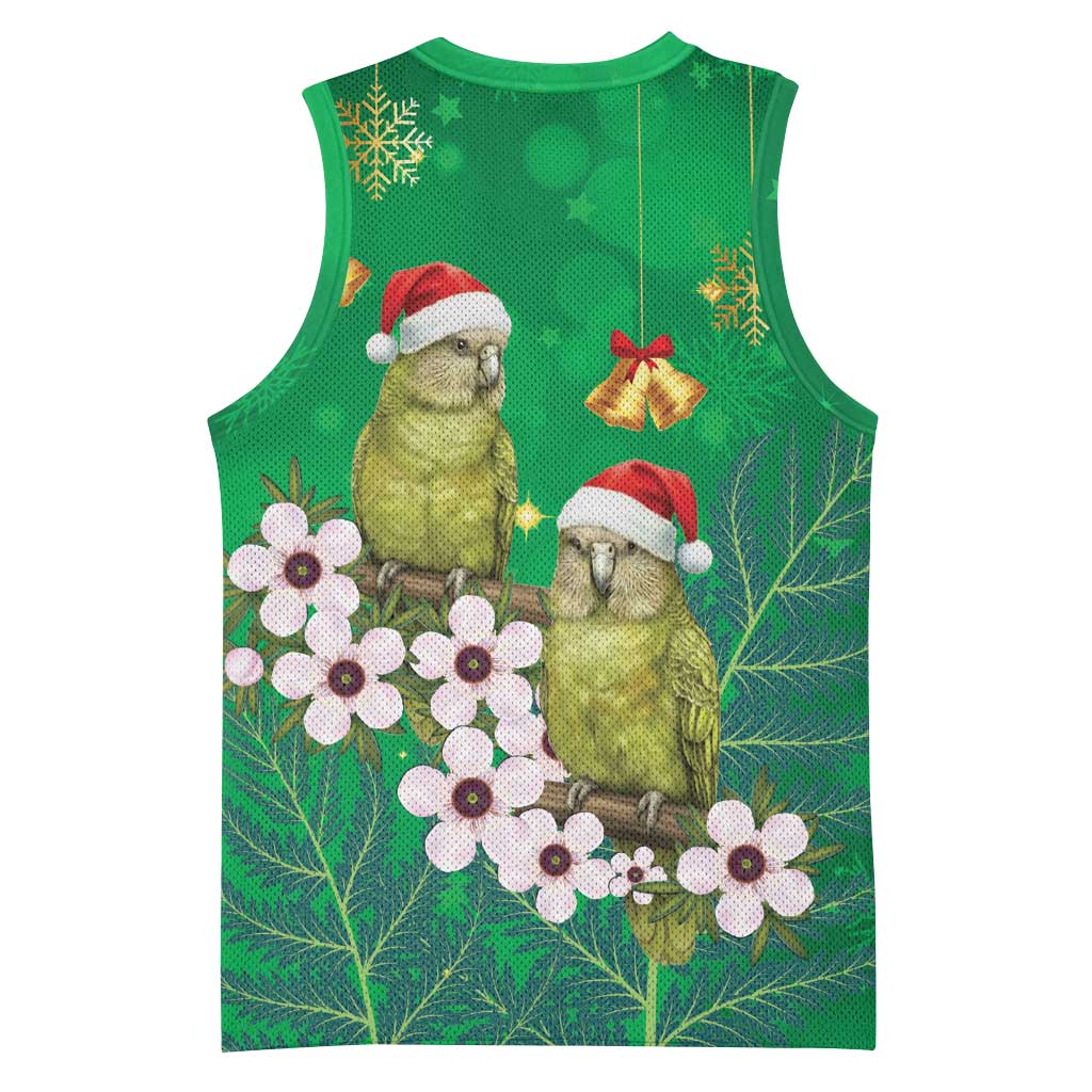New Zealand Kakapo Christmas Basketball Jersey Owl Parrot Santa Sliver Fern Manuka - Green LT14 - Polynesian Pride
