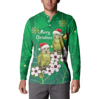 New Zealand Kakapo Christmas Button Sweatshirt Owl Parrot Santa Sliver Fern Manuka - Green - Polynesian Pride