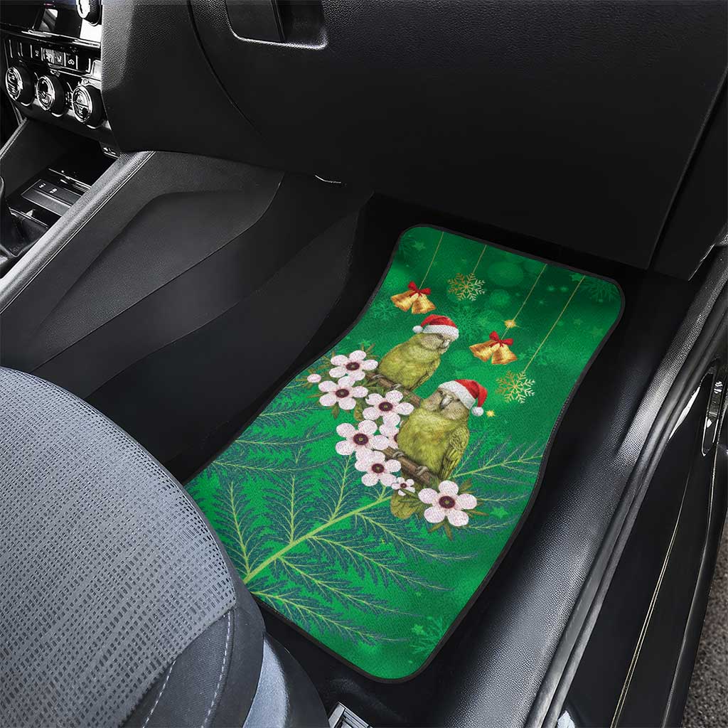 New Zealand Kakapo Christmas Car Mats Owl Parrot Santa Sliver Fern Manuka - Green - Polynesian Pride