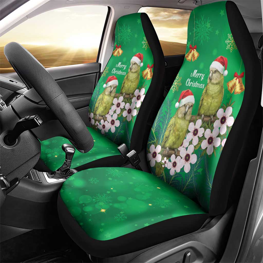 New Zealand Kakapo Christmas Car Seat Cover Owl Parrot Santa Sliver Fern Manuka - Green - Polynesian Pride