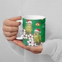 New Zealand Kakapo Christmas Ceramic Mug Owl Parrot Santa Sliver Fern Manuka - Green - Polynesian Pride