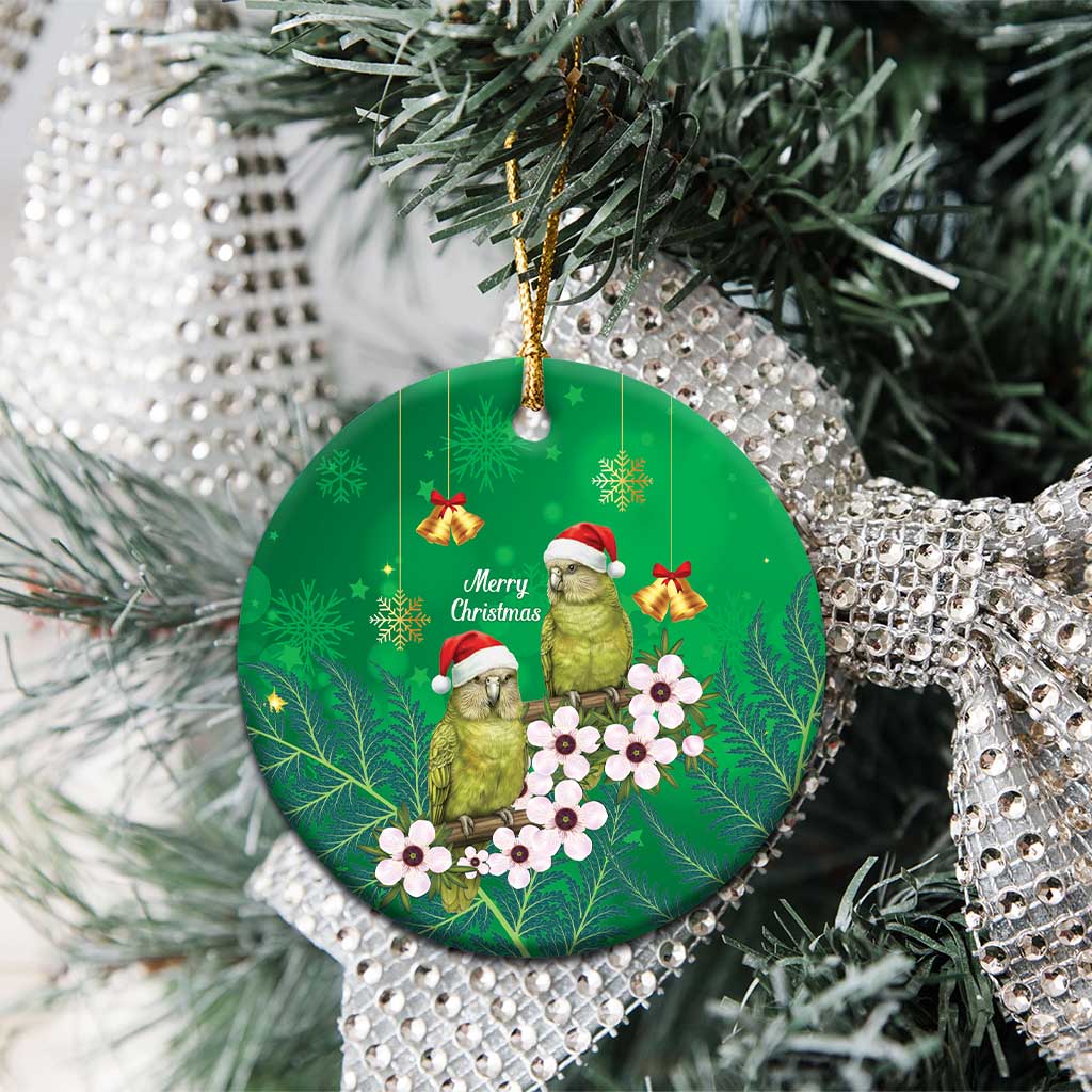 New Zealand Kakapo Christmas Ceramic Ornament Owl Parrot Santa Sliver Fern Manuka - Green - Polynesian Pride