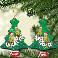 New Zealand Kakapo Christmas Ceramic Ornament Owl Parrot Santa Sliver Fern Manuka - Green - Polynesian Pride