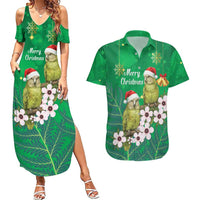 New Zealand Kakapo Christmas Couples Matching Summer Maxi Dress and Hawaiian Shirt Owl Parrot Santa Sliver Fern Manuka - Green - Polynesian Pride