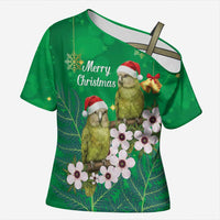 New Zealand Kakapo Christmas Cross Shoulder Shirt Owl Parrot Santa Sliver Fern Manuka - Green LT14 Female Green - Polynesian Pride