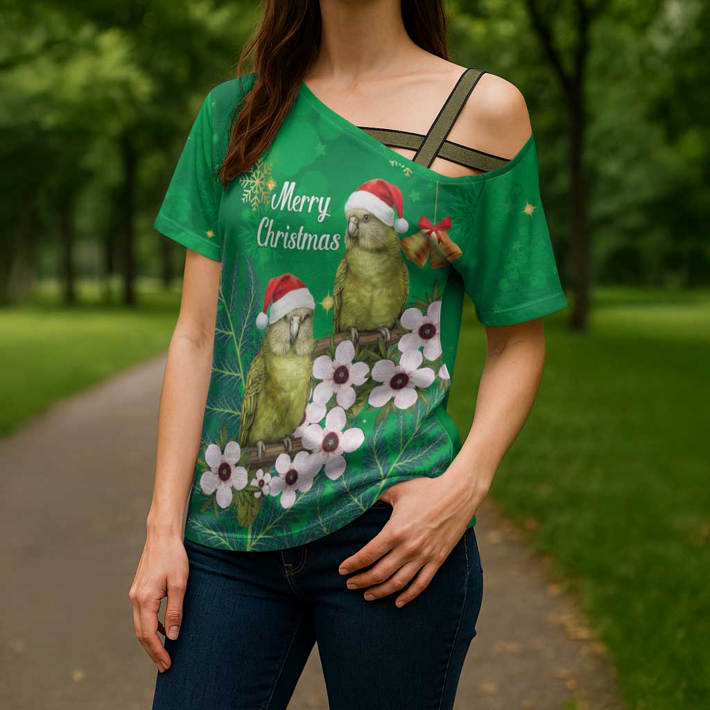 New Zealand Kakapo Christmas Cross Shoulder Shirt Owl Parrot Santa Sliver Fern Manuka - Green LT14 - Polynesian Pride