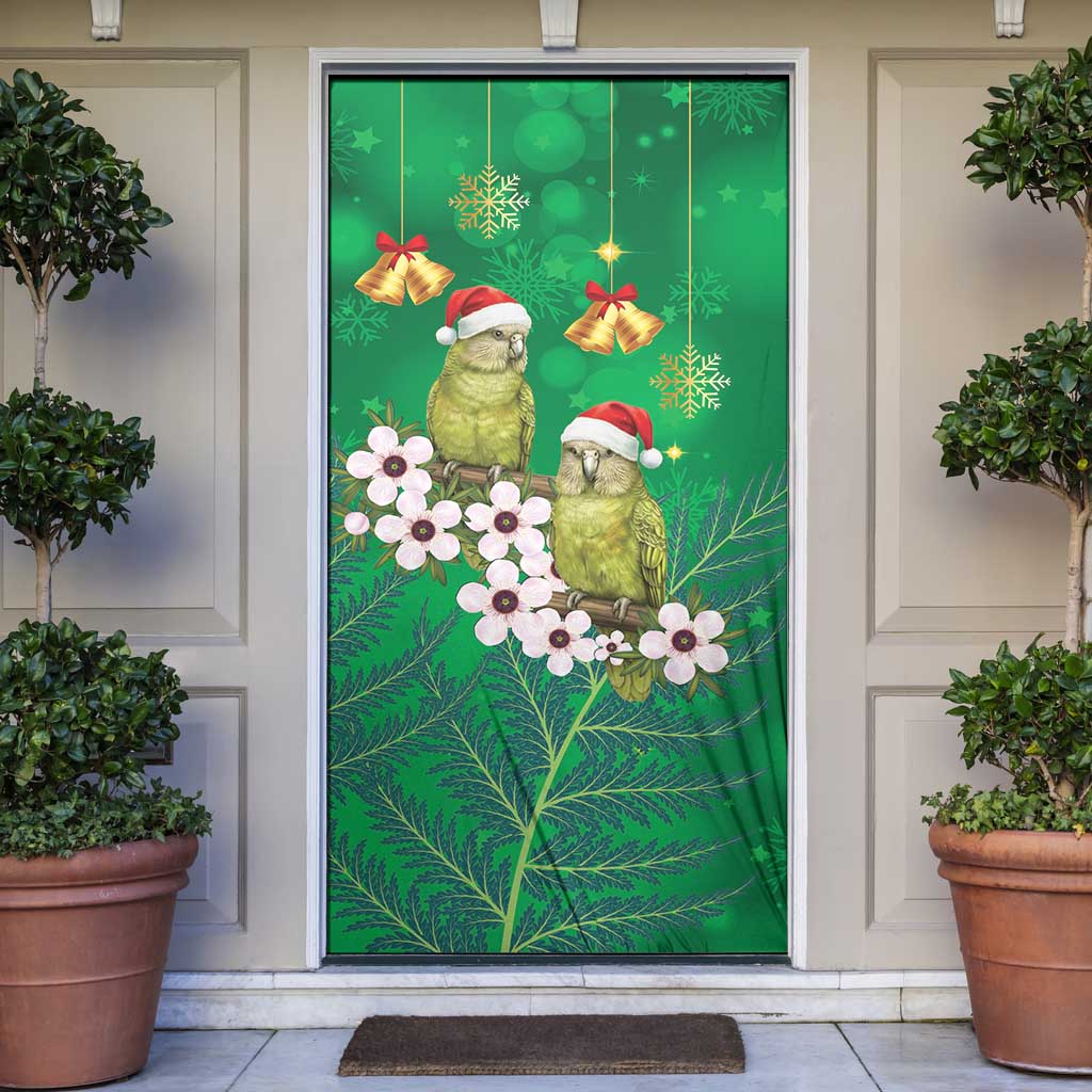 New Zealand Kakapo Christmas Door Cover Owl Parrot Santa Sliver Fern Manuka - Green - Polynesian Pride