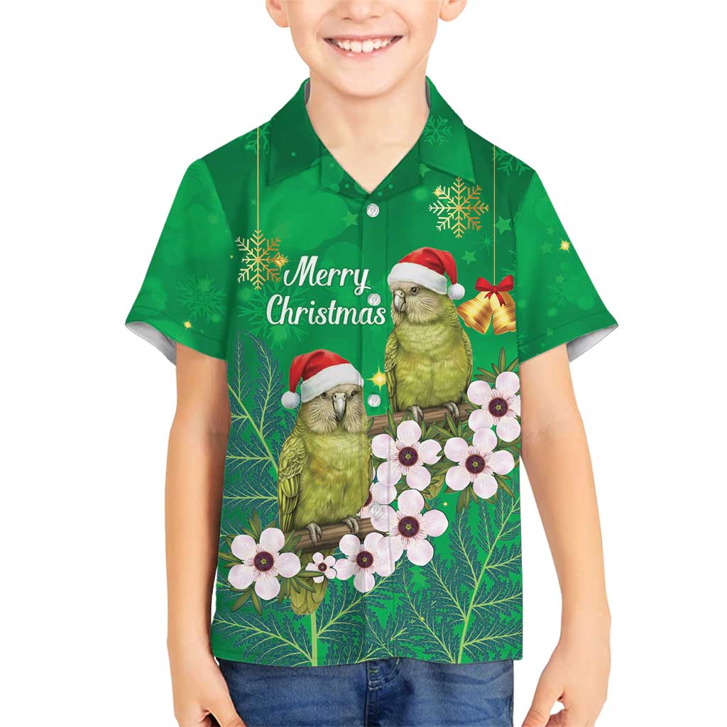 New Zealand Kakapo Christmas Family Matching Long Sleeve Bodycon Dress and Hawaiian Shirt Owl Parrot Santa Sliver Fern Manuka - Green - Polynesian Pride