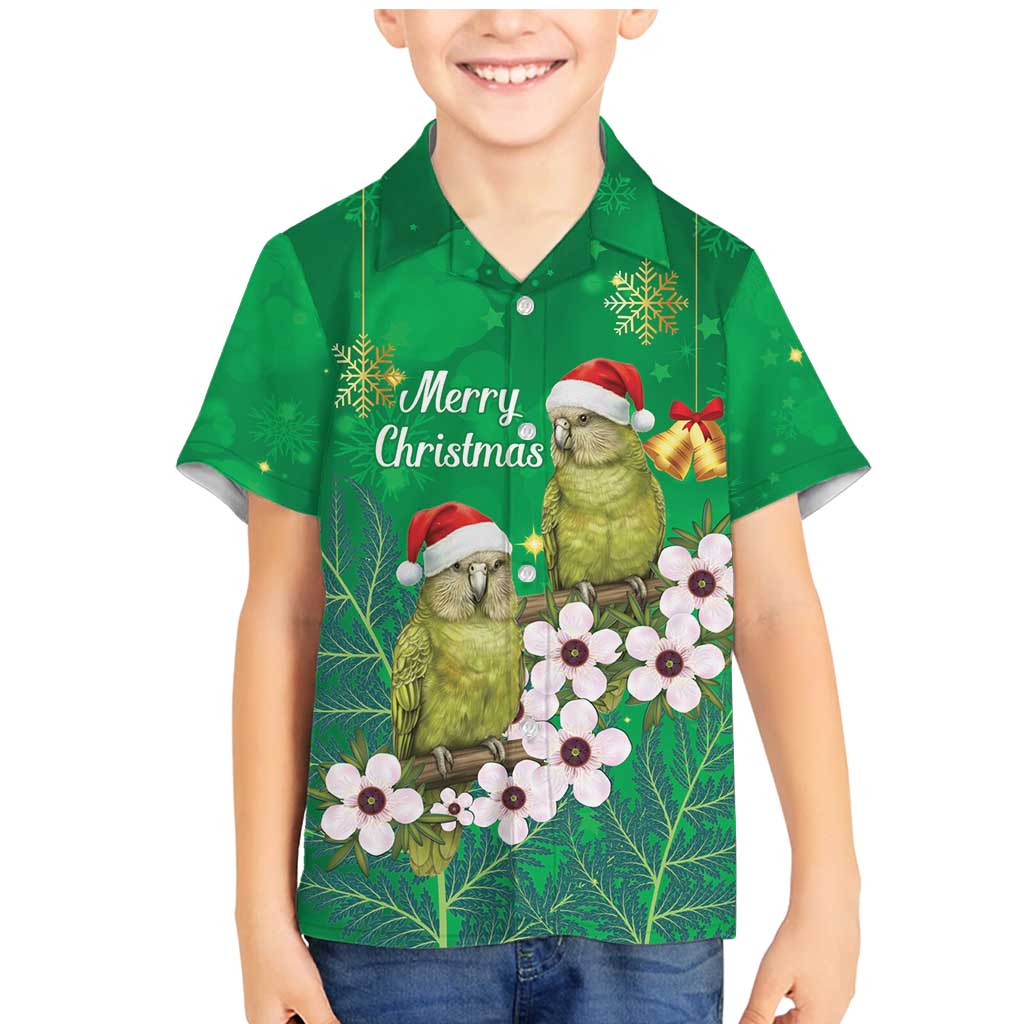 New Zealand Kakapo Christmas Family Matching Mermaid Dress and Hawaiian Shirt Owl Parrot Santa Sliver Fern Manuka - Green - Polynesian Pride