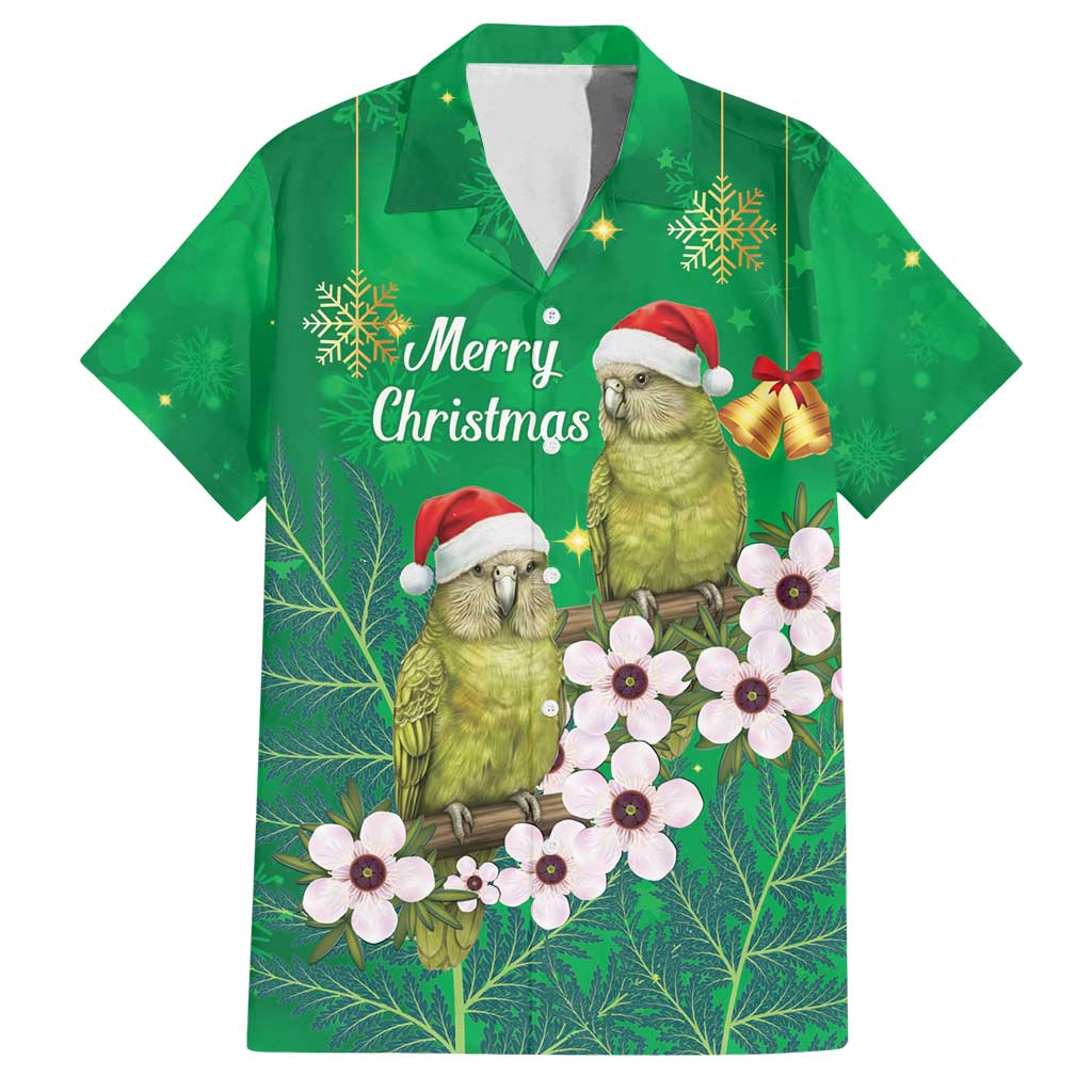 New Zealand Kakapo Christmas Family Matching Off Shoulder Short Dress and Hawaiian Shirt Owl Parrot Santa Sliver Fern Manuka - Green - Polynesian Pride