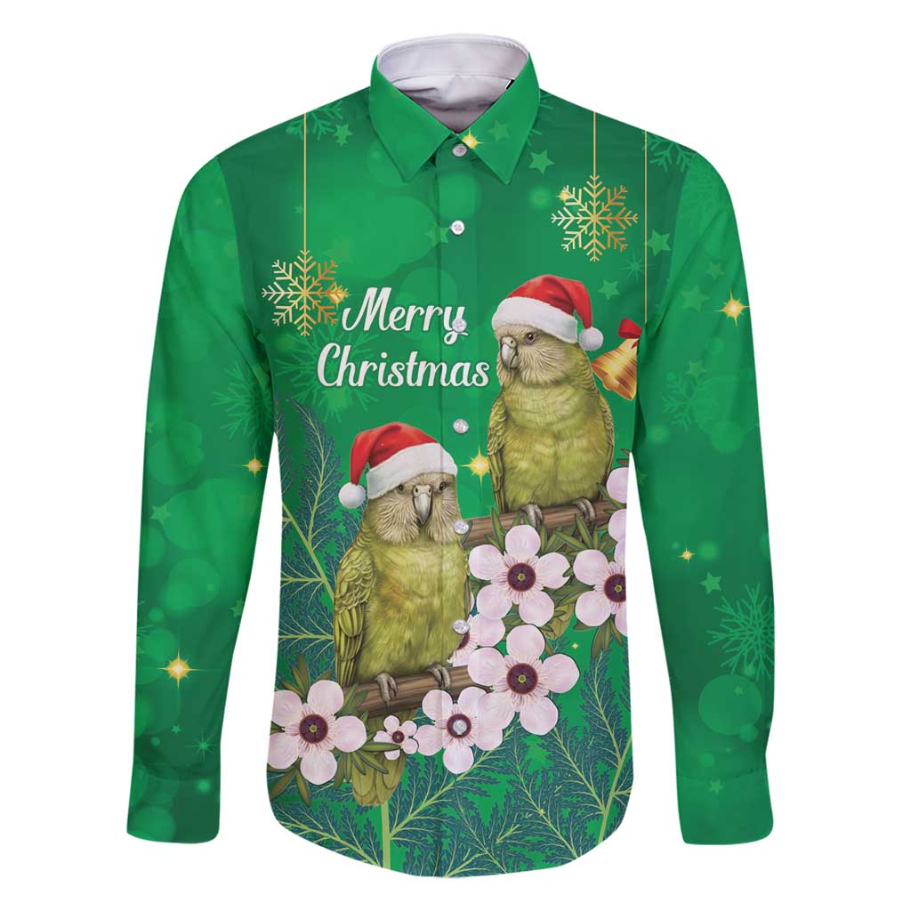 New Zealand Kakapo Christmas Family Matching Off Shoulder Short Dress and Hawaiian Shirt Owl Parrot Santa Sliver Fern Manuka - Green - Polynesian Pride