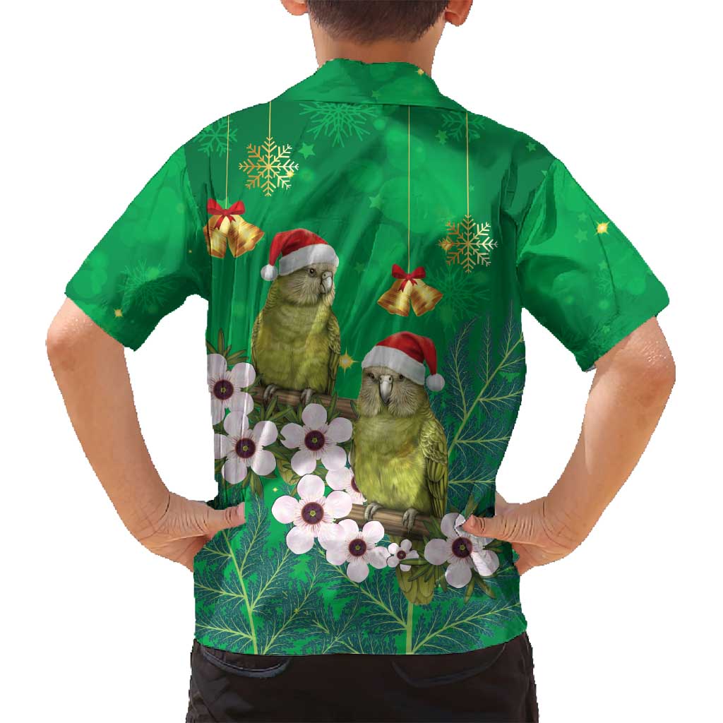 New Zealand Kakapo Christmas Family Matching Summer Maxi Dress and Hawaiian Shirt Owl Parrot Santa Sliver Fern Manuka - Green - Polynesian Pride