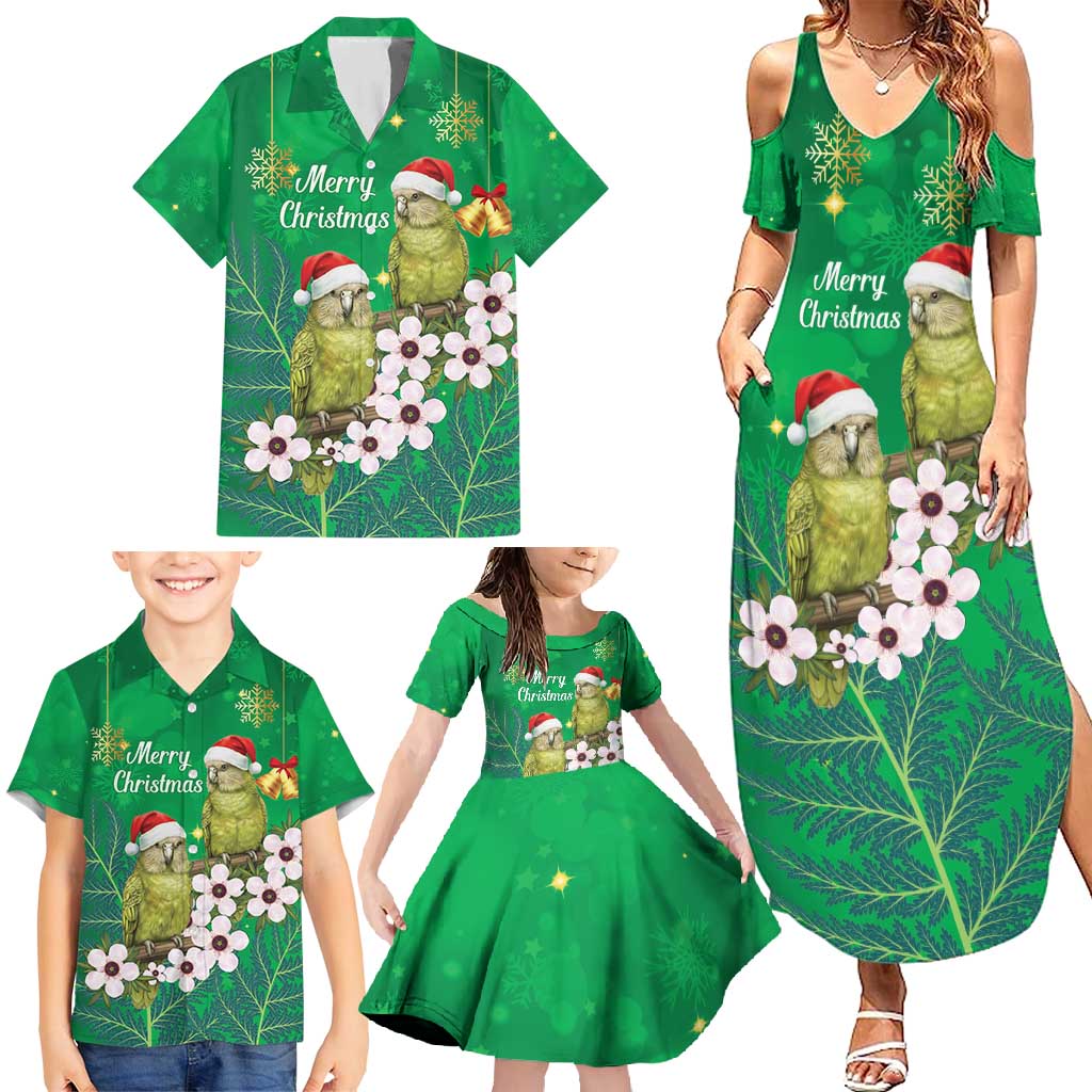 New Zealand Kakapo Christmas Family Matching Summer Maxi Dress and Hawaiian Shirt Owl Parrot Santa Sliver Fern Manuka - Green - Polynesian Pride