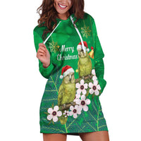 New Zealand Kakapo Christmas Hoodie Dress Owl Parrot Santa Sliver Fern Manuka - Green - Polynesian Pride
