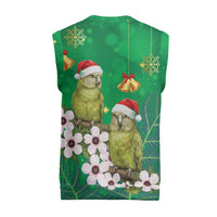 New Zealand Kakapo Christmas Knitted V-Neck Vest Owl Parrot Santa Sliver Fern Manuka - Green - Polynesian Pride