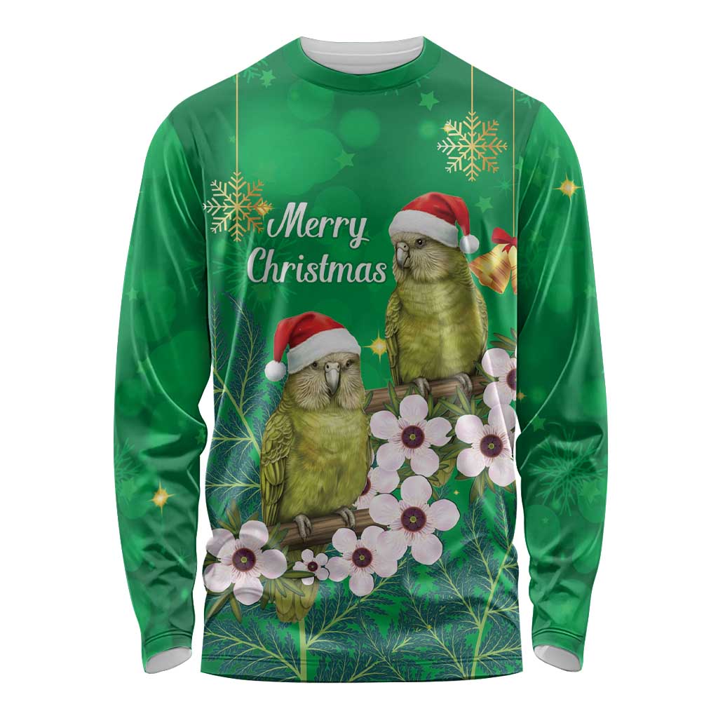 New Zealand Kakapo Christmas Long Sleeve Shirt Owl Parrot Santa Sliver Fern Manuka - Green - Polynesian Pride