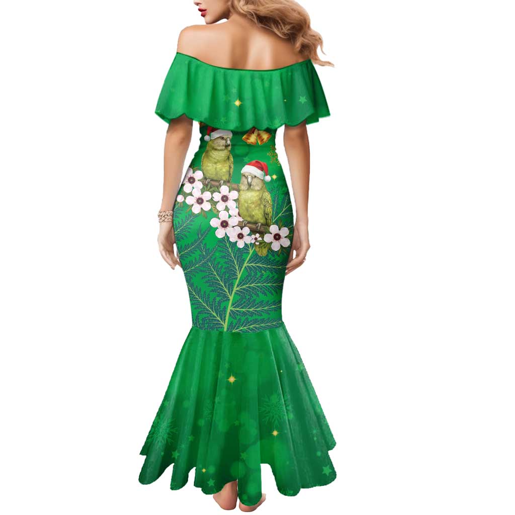 New Zealand Kakapo Christmas Mermaid Dress Owl Parrot Santa Sliver Fern Manuka - Green - Polynesian Pride