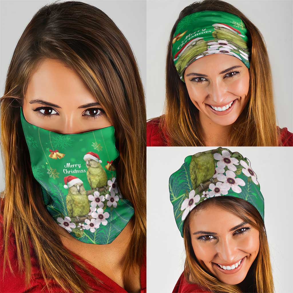 New Zealand Kakapo Christmas Neck Gaiter Owl Parrot Santa Sliver Fern Manuka - Green - Polynesian Pride